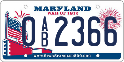 MD license plate 0AB2366
