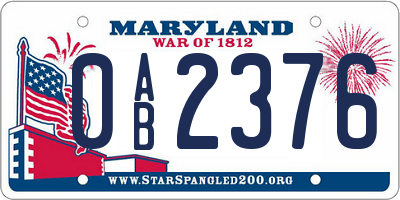 MD license plate 0AB2376