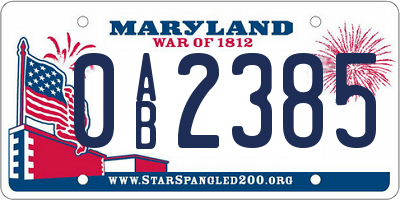 MD license plate 0AB2385