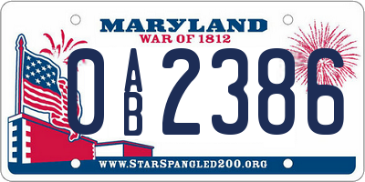 MD license plate 0AB2386