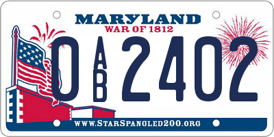 MD license plate 0AB2402
