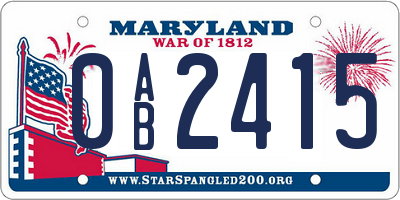 MD license plate 0AB2415