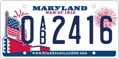 MD license plate 0AB2416