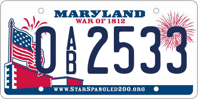MD license plate 0AB2533