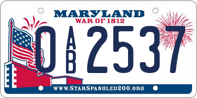 MD license plate 0AB2537