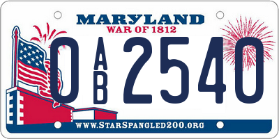 MD license plate 0AB2540