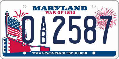 MD license plate 0AB2587