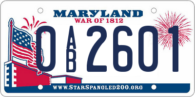 MD license plate 0AB2601