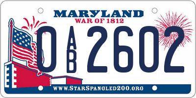 MD license plate 0AB2602