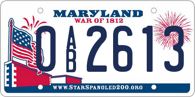 MD license plate 0AB2613