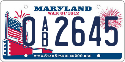 MD license plate 0AB2645