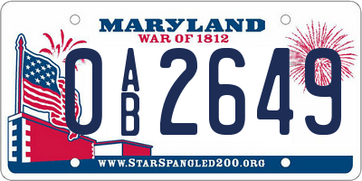 MD license plate 0AB2649