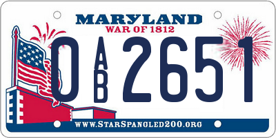 MD license plate 0AB2651