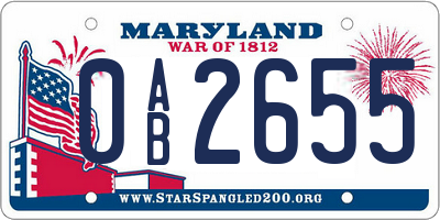 MD license plate 0AB2655