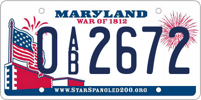 MD license plate 0AB2672