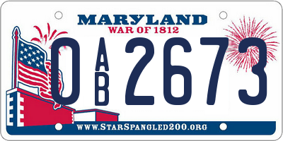 MD license plate 0AB2673