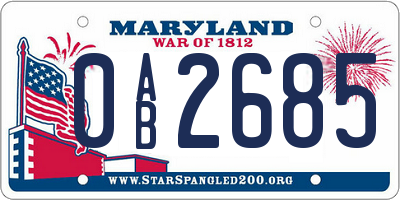 MD license plate 0AB2685