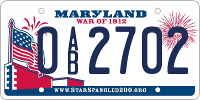 MD license plate 0AB2702