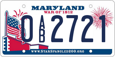 MD license plate 0AB2721