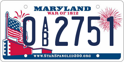 MD license plate 0AB2751