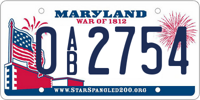 MD license plate 0AB2754