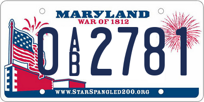 MD license plate 0AB2781