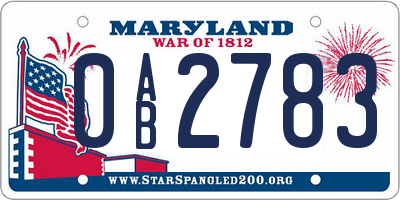 MD license plate 0AB2783