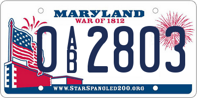 MD license plate 0AB2803