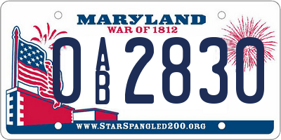MD license plate 0AB2830