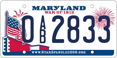 MD license plate 0AB2833
