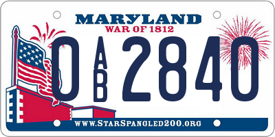 MD license plate 0AB2840