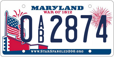 MD license plate 0AB2874