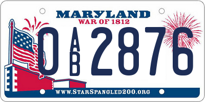 MD license plate 0AB2876