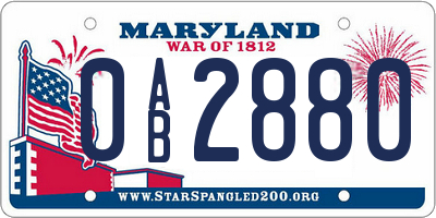 MD license plate 0AB2880