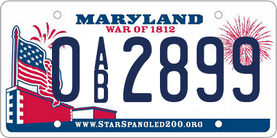 MD license plate 0AB2899