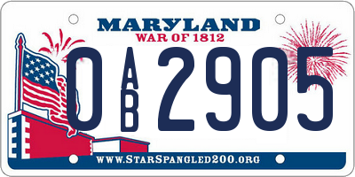 MD license plate 0AB2905