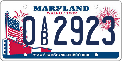 MD license plate 0AB2923