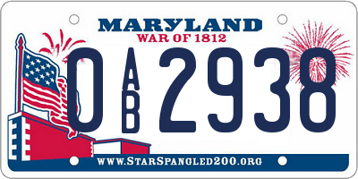 MD license plate 0AB2938