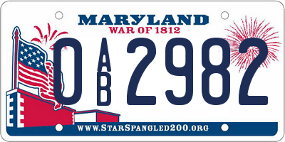MD license plate 0AB2982