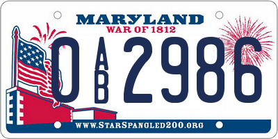 MD license plate 0AB2986