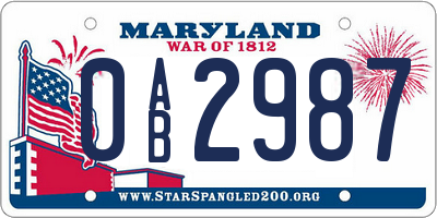 MD license plate 0AB2987