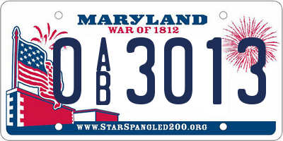 MD license plate 0AB3013