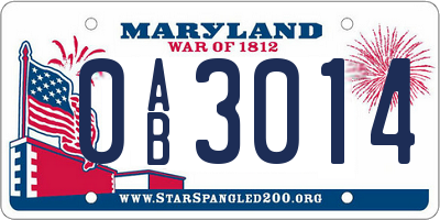 MD license plate 0AB3014