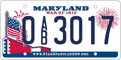 MD license plate 0AB3017