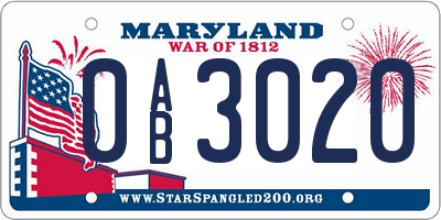 MD license plate 0AB3020