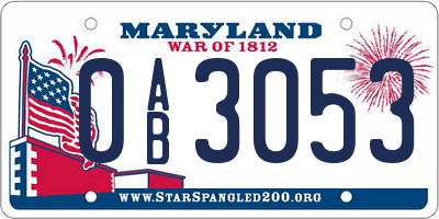 MD license plate 0AB3053