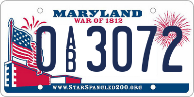 MD license plate 0AB3072