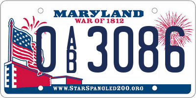MD license plate 0AB3086