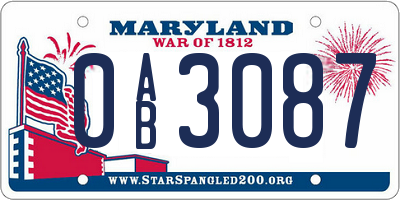 MD license plate 0AB3087
