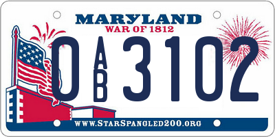 MD license plate 0AB3102